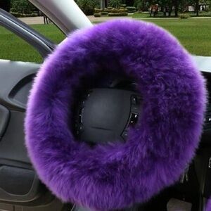Car Steering Wheel Cover Furry Fluffy Universal Fur Wool Sheepskin Thick Purple